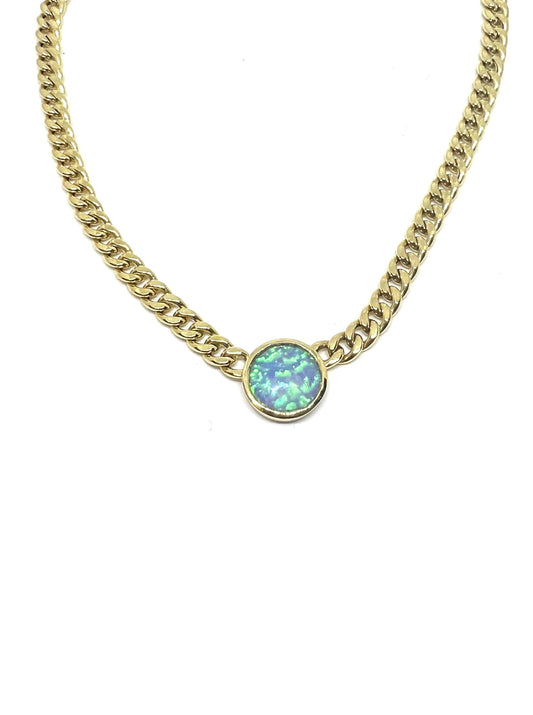 opal stone curb chain necklace