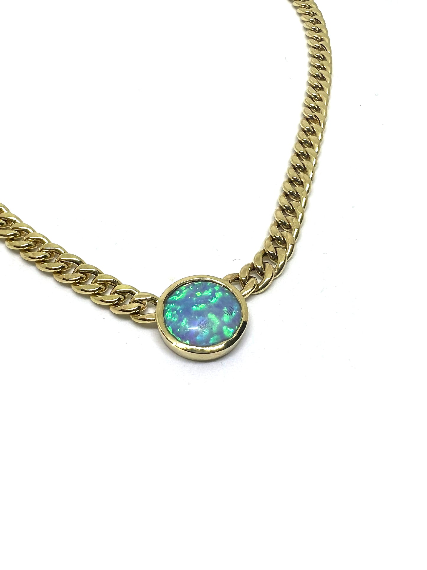 opal stone curb chain necklace