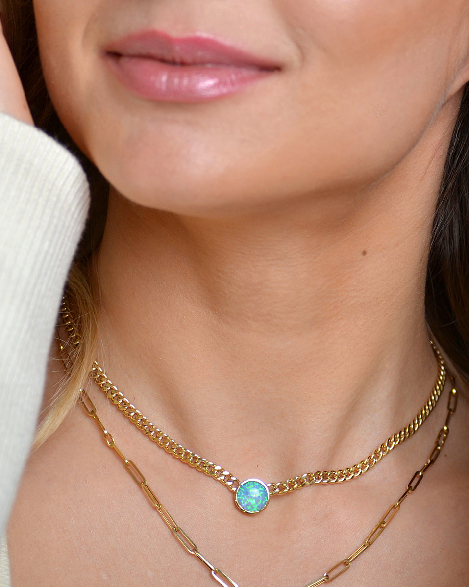 opal stone curb chain necklace