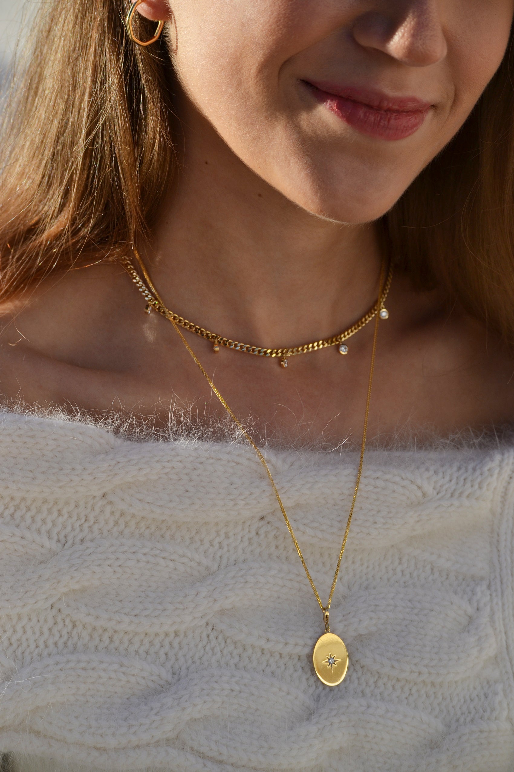 Round Stone Drop Bold Chain Necklace Round Stone Drop Bold Chain Necklace