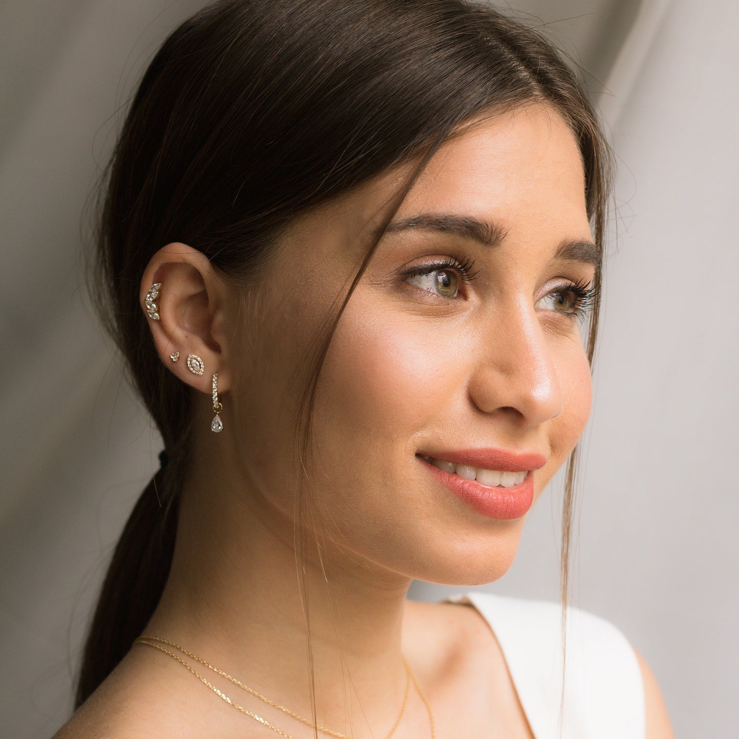 pear drop huggie hoops