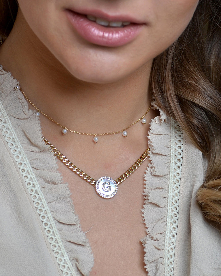 Framed Letter Curb Chain Necklace Framed Letter Curb Chain Necklace
