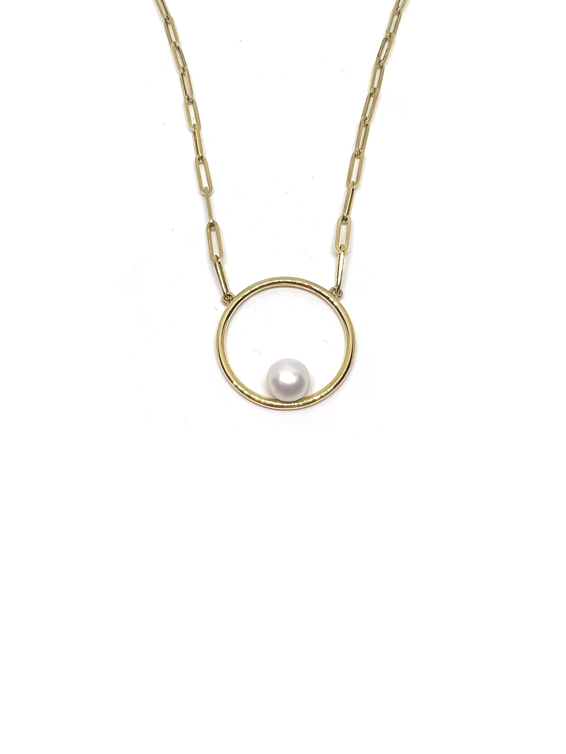 pearl orbit paperclip necklace