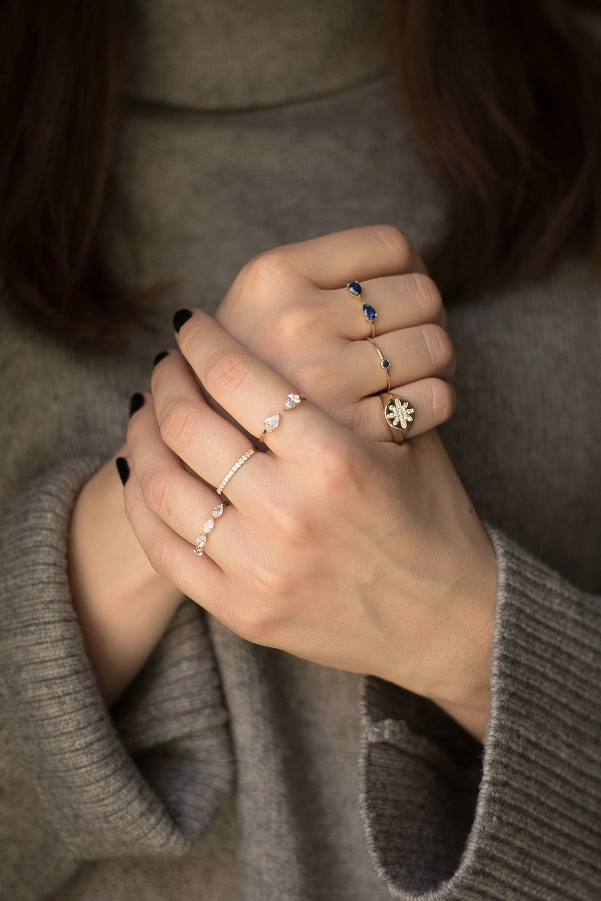 double pear stone open ring