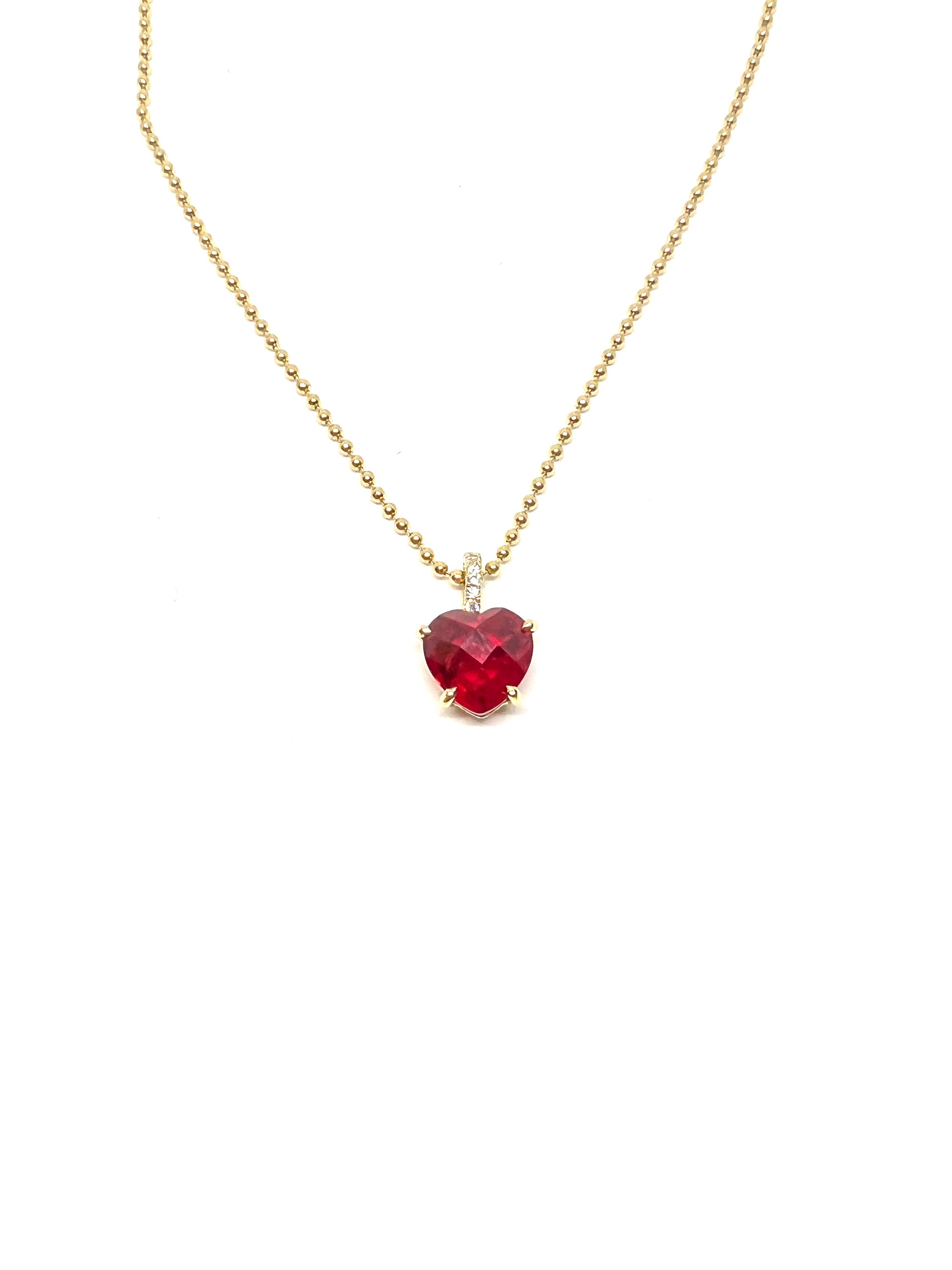 ruby heart ball chain necklace