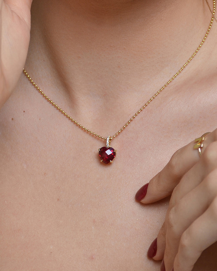 ruby heart ball chain necklace