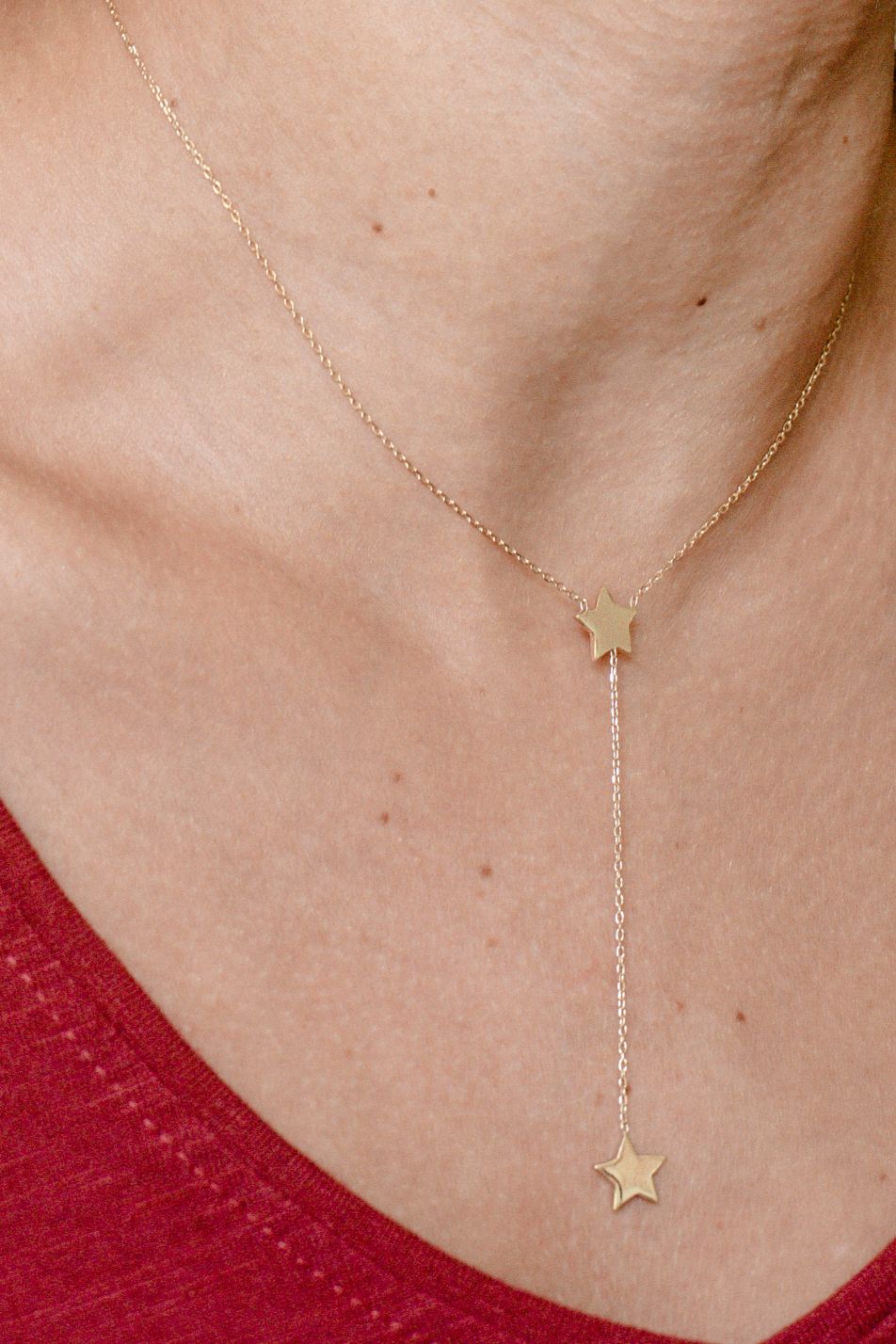 double star-drop lariat necklace