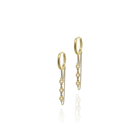 three stones chain drop hoop